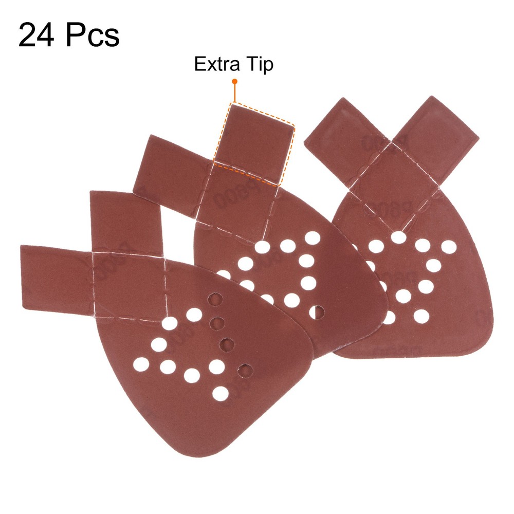 24pcs 600 Grit 12 Hole Hook Loop Sandpaper Triangular Sanding Pad with Extra Tip