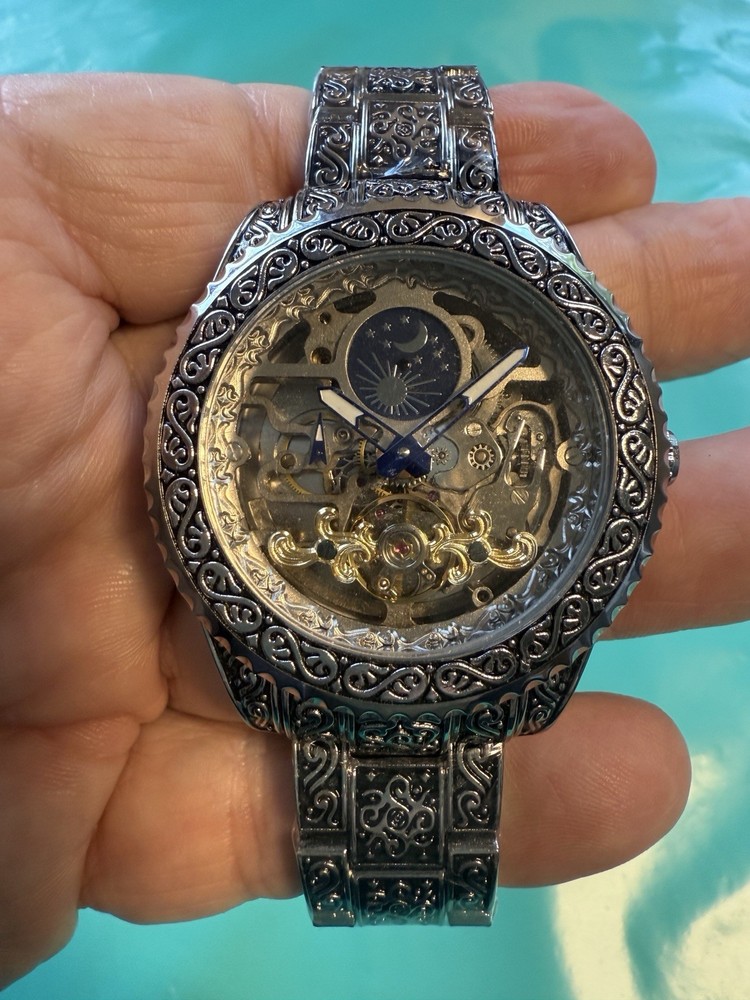 Forsining  Carved Tourbillon Mechanical  Mens Watch Moon Dial DOES NOT FUNCTION!