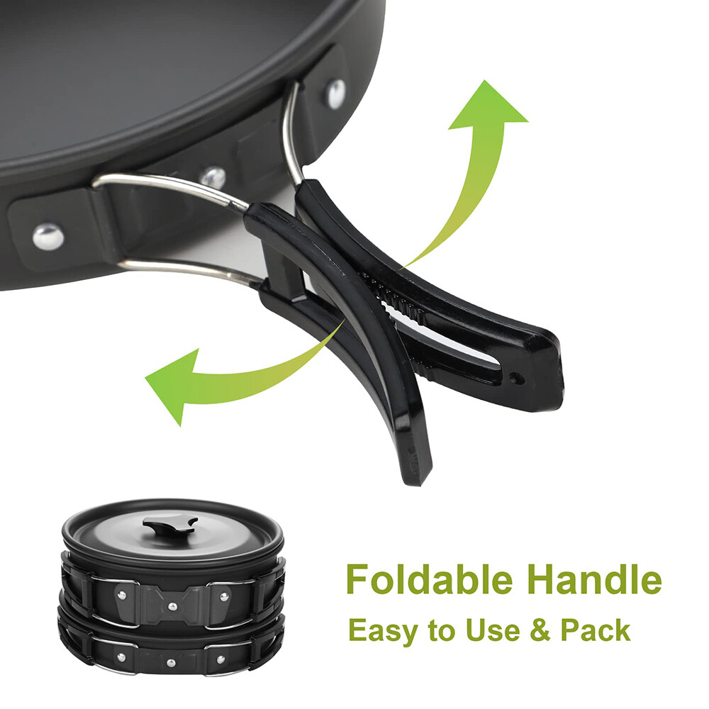 Survival Gear Folding Cookware Set for Backpacking - Compact 10-Piece Kit