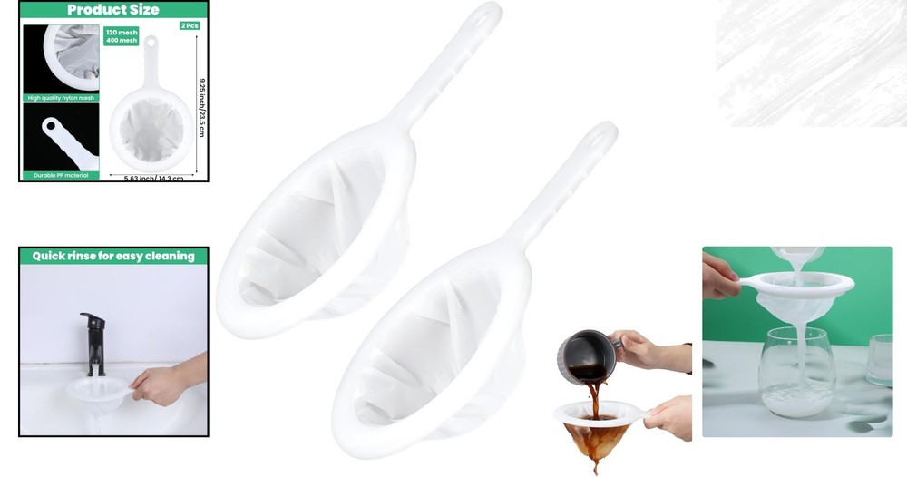 Ergonomic Non-Slip 2 Pack Plastic Mesh Strainer for Smooth Straining Needs