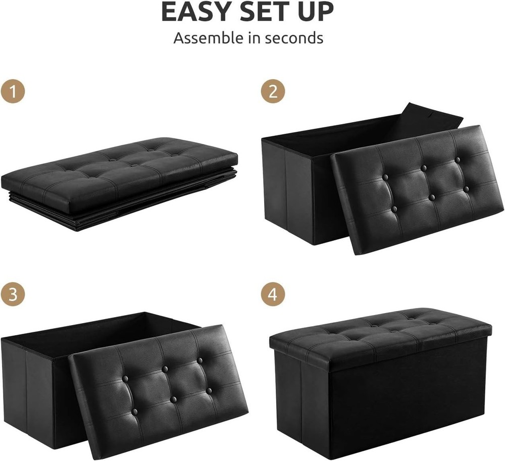 Modern 30-Inch Folding Ottoman Bench: 85L Faux Leather Storage Solution