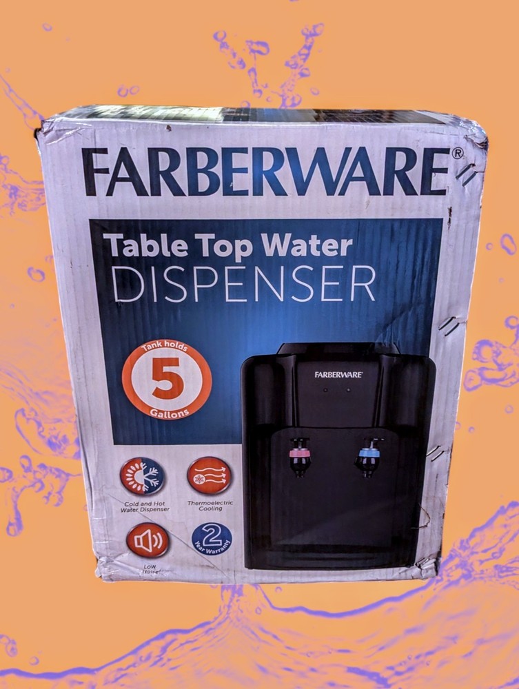 FARBERWARE Table Top 5 GALLON Hot Cold Water Dispenser Cooler QUIET Black NEW