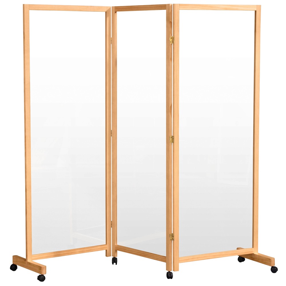 5.75 ft Tall Clear Plastic Partition on Wheels Natural