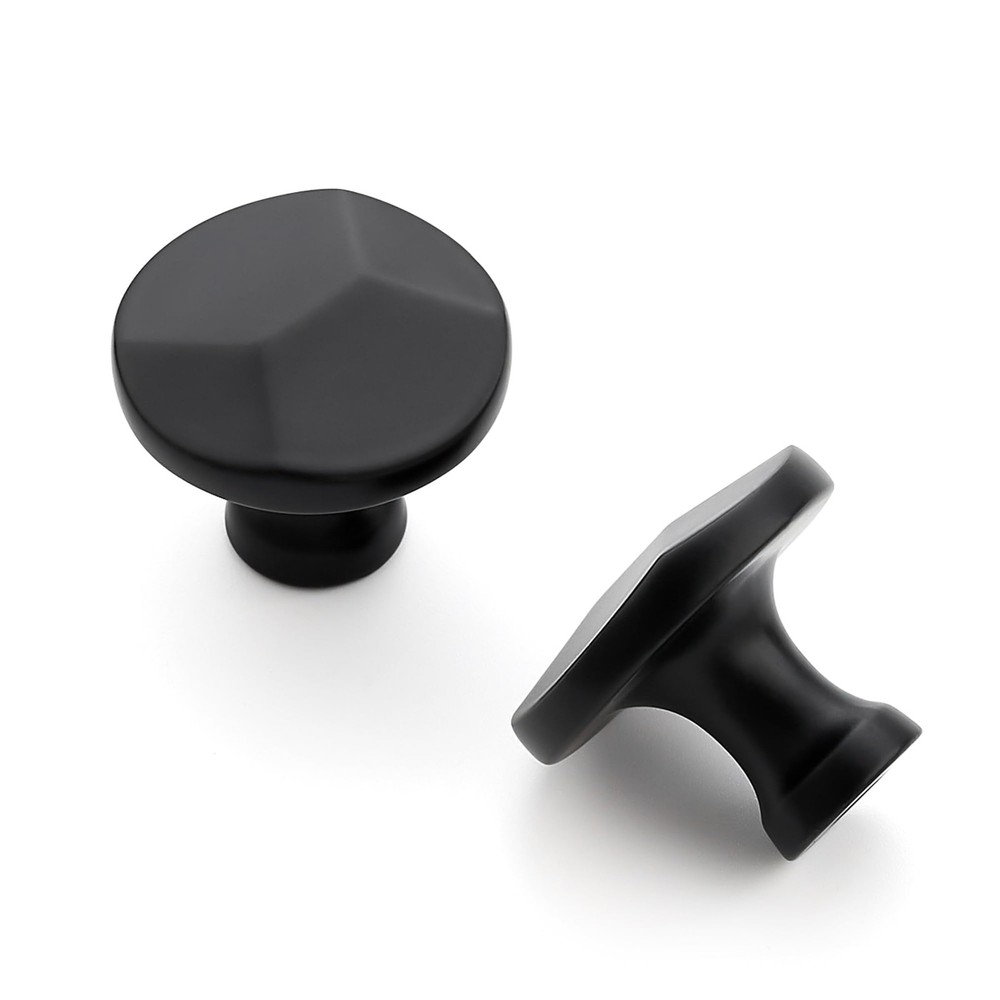 25 Pack Matte Black Round Cabinet Hardware Knobs,Solid Alloy Single Hole Draw...