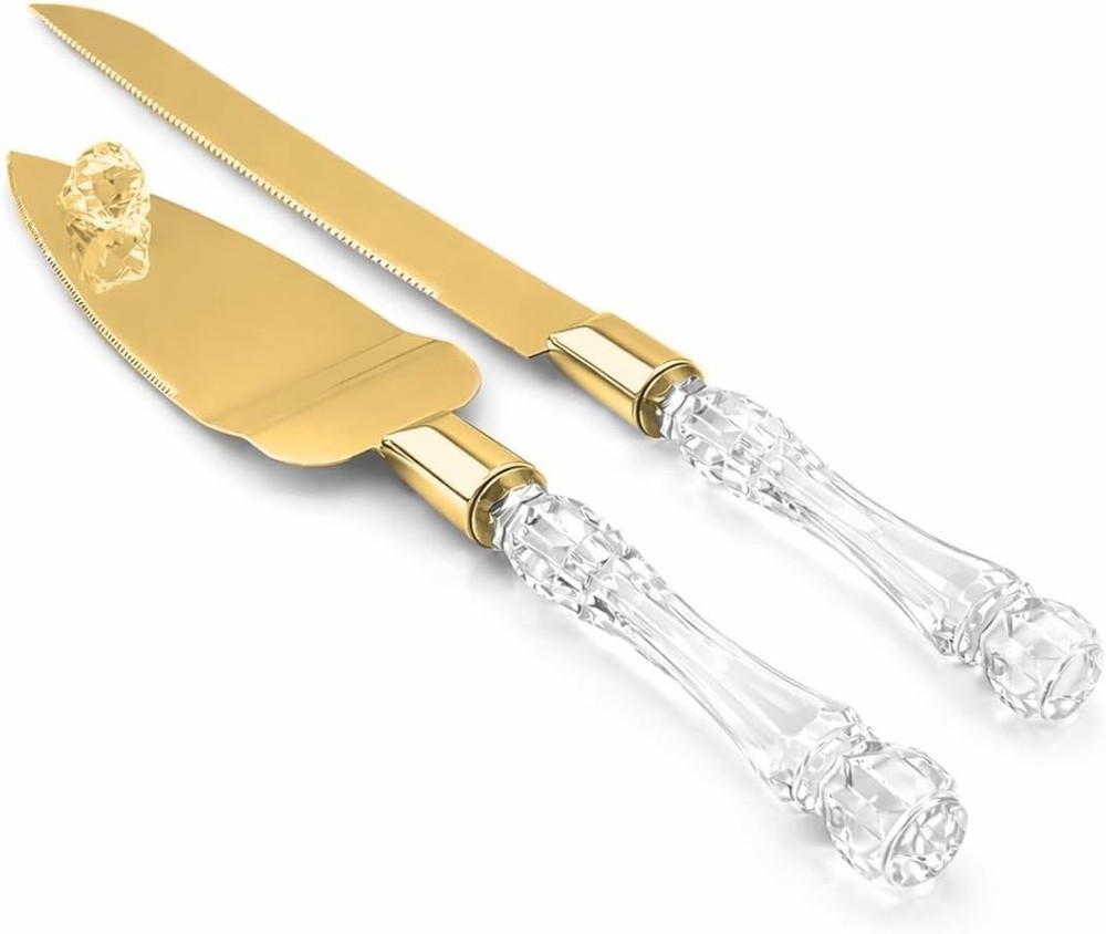 Versatile Gold Cake Knife & Server Set - Perfect for Weddings & Anniversaries