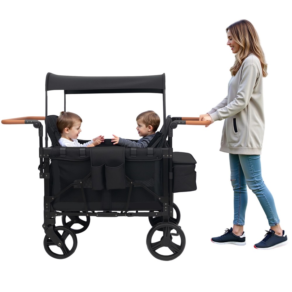 Stroller Wagon 4 Seats Quad Collapsible Stroller with Adjustable Handle & Canopy