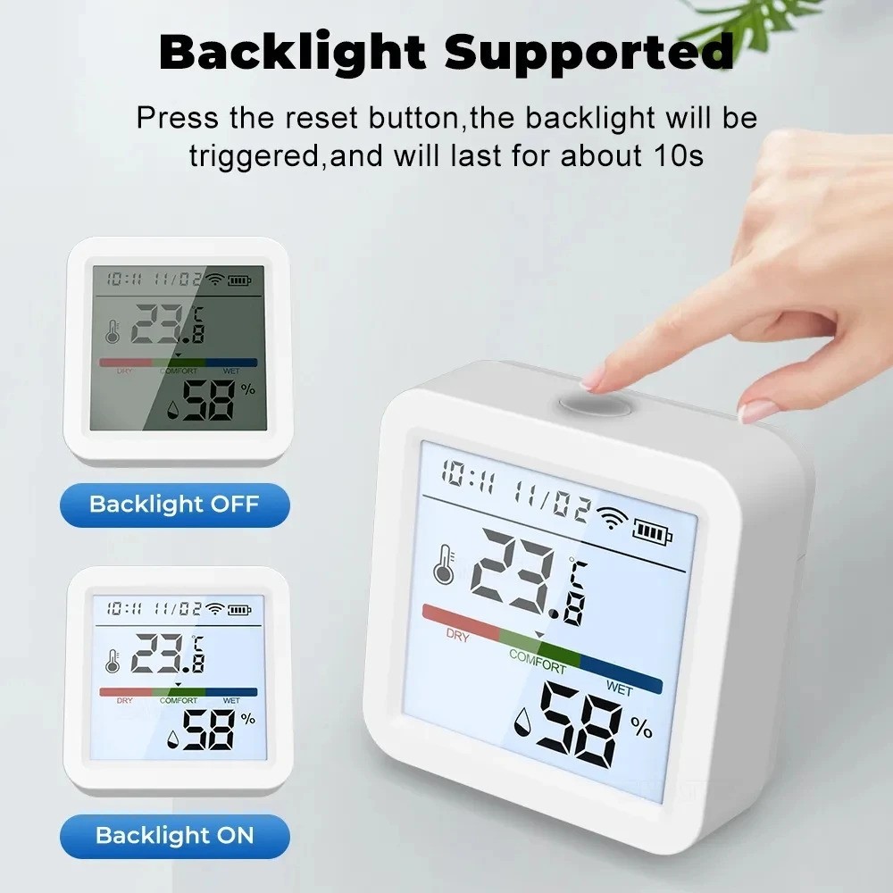 Wifi Thermometer & Humidity Sensor, AAA Battery Powered, Screen w/ Backlight