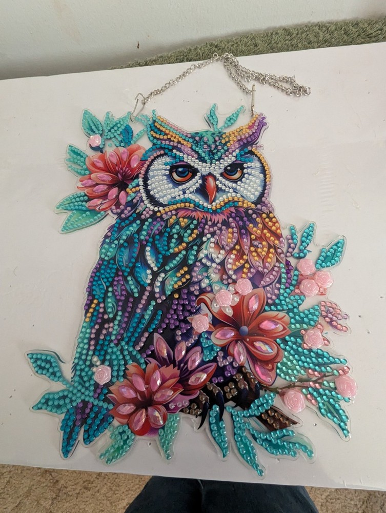 Diamond Art Owl Wall/Window Hanging~Completed