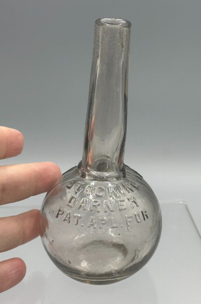 1913 STOCKING DARNER - AMSTER Glass CANDY CONTAINER Antique E&A 703