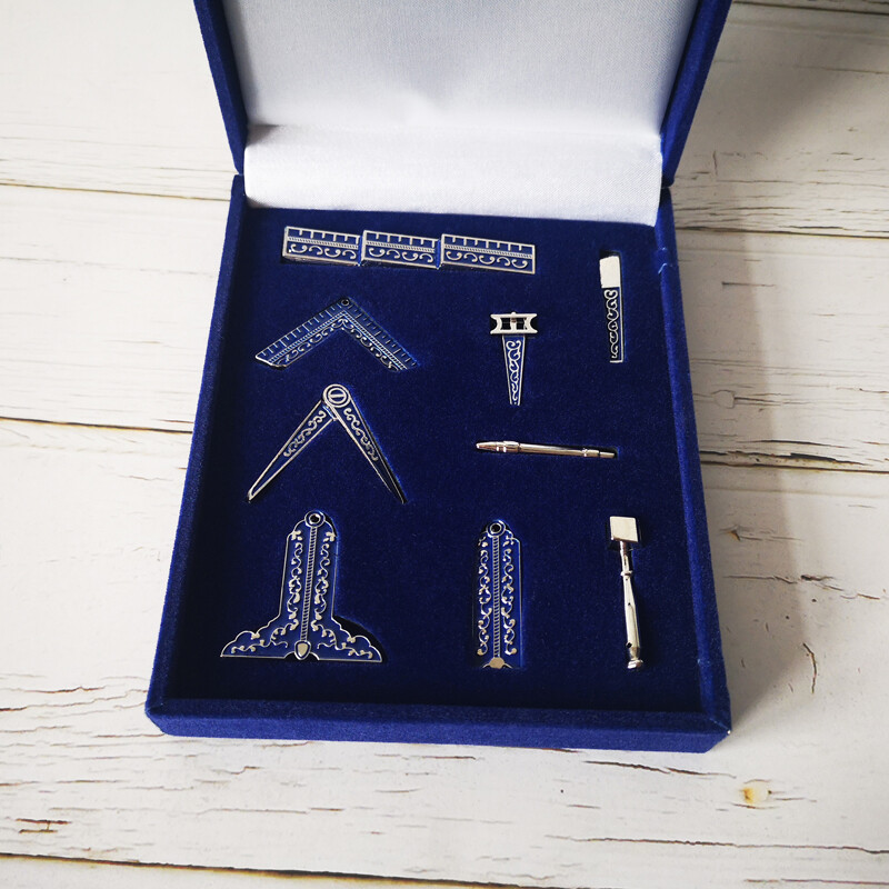 9 pieces Masonic Miniature Working Tools Velvet exquisite Gift Set blue Boxed