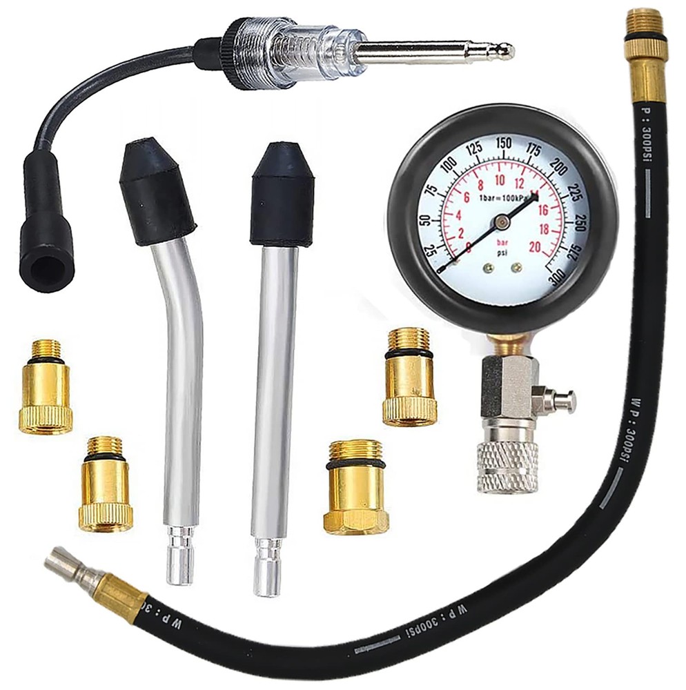 Petrol Engine Cylinder Compression Tester Kit and Spark Plug Tool Fit...