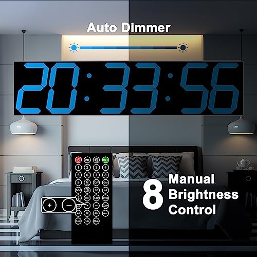 Digital Wall Clock, Oversize Led Digital Clock Large Display with Auto Ice Blue