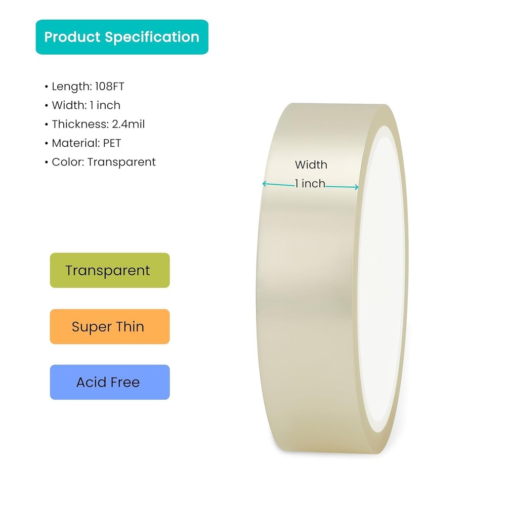 Thin Clear Bookbinding Tape 1inx108ft No Residue