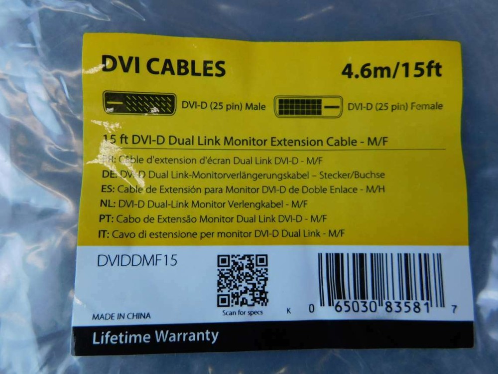 StarTech 15ft M/F DVI-D Cable DVIDDMF15 - NEW Surplus!