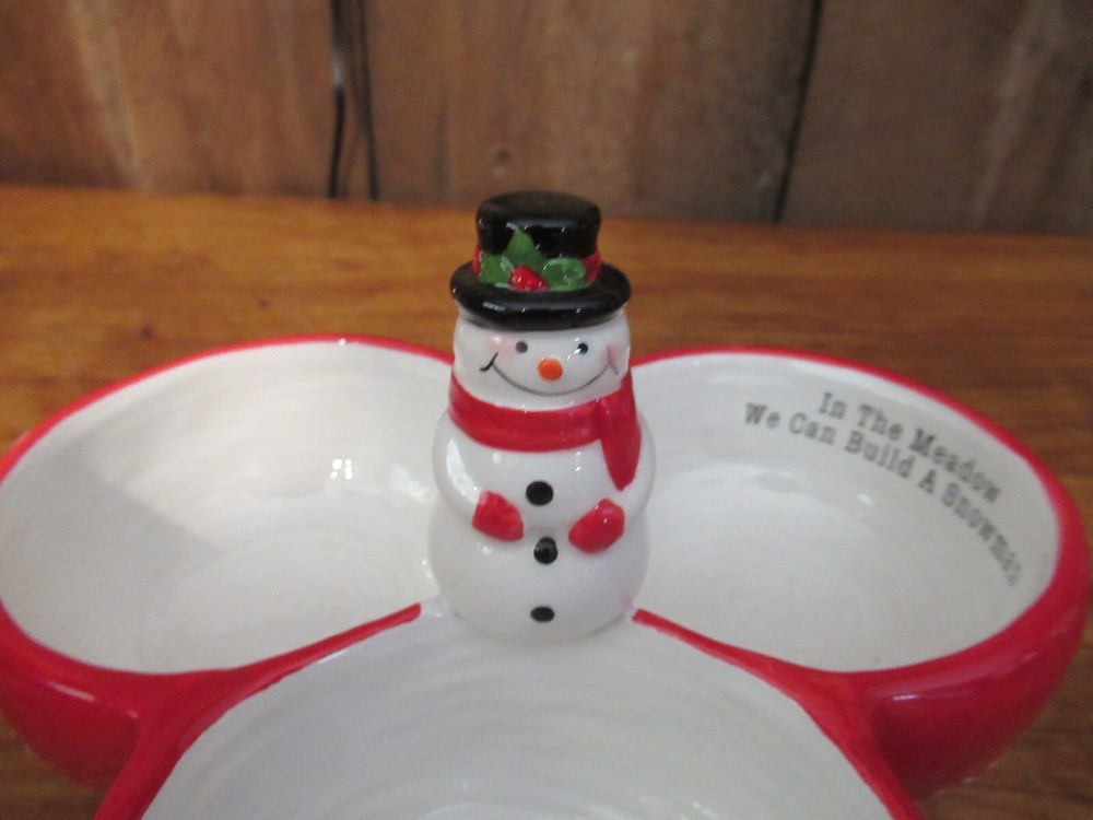 Christmas SNOWMAN - 3 Section Server Relish Bowls