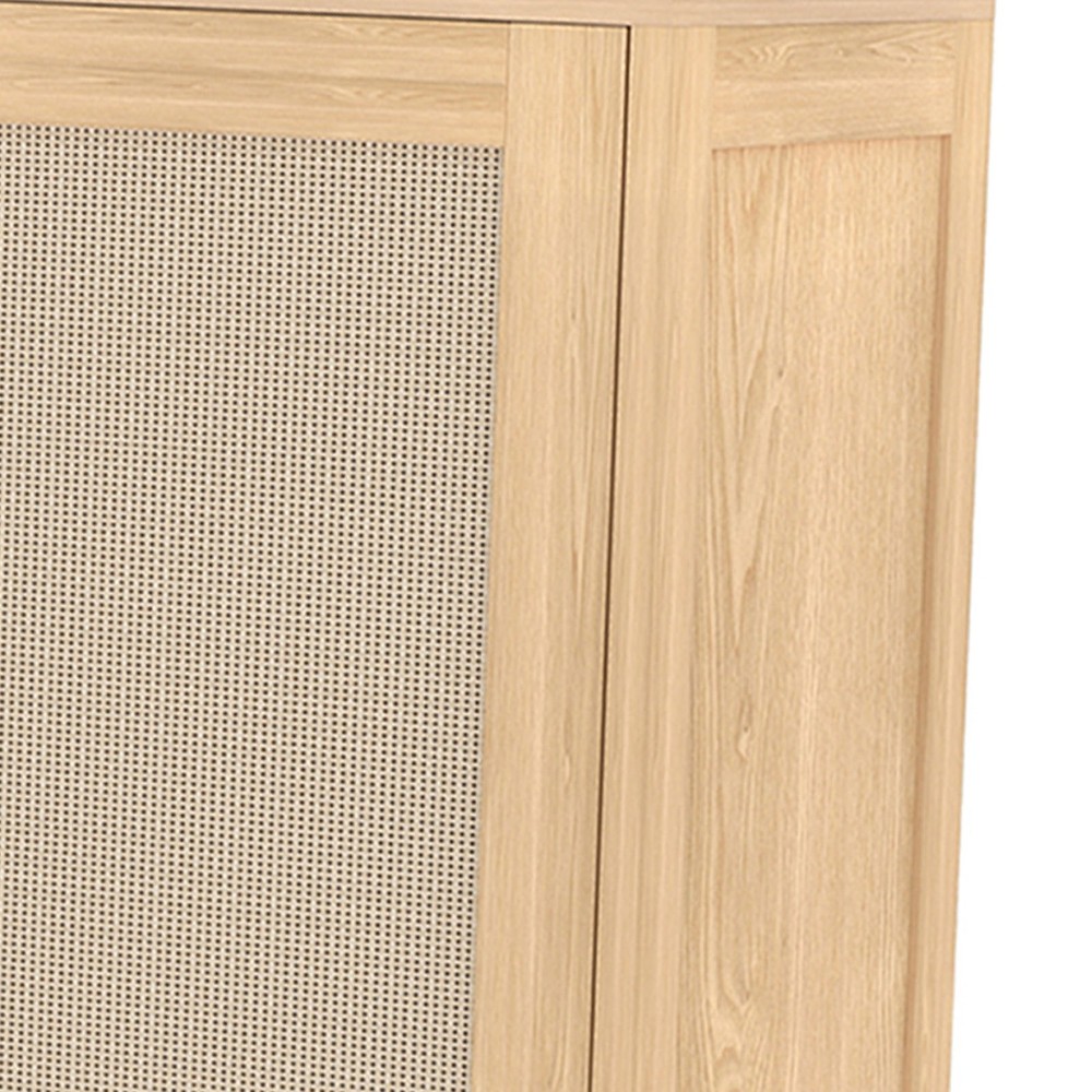 Rattan Decor Buffet Cabinet Solid Wood Feet Storage Dining Room