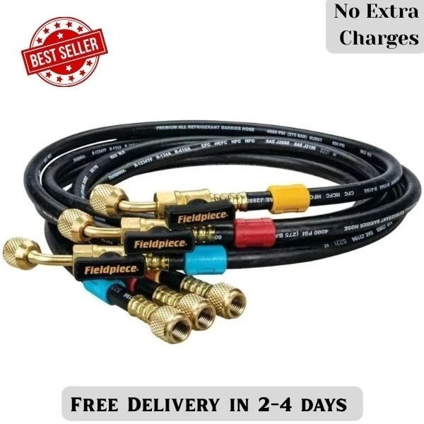 Fieldpiece HR3B Ball Valve Refrigerant Hose Set 3 Pack with Color Tags 1/4