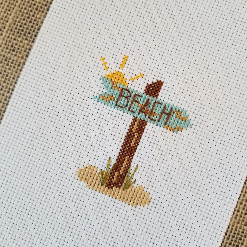 Finished Completed Cross Stitch Beach Sign Piece