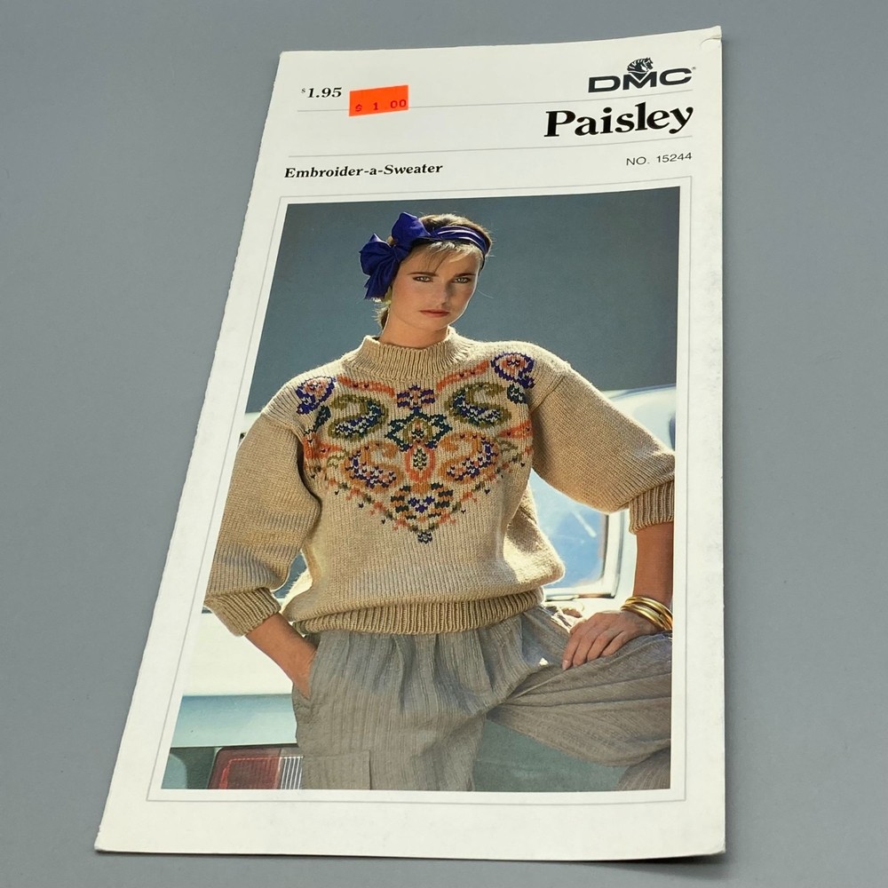 Vintage Embroider a Sweater Pattern Paisley No 15244, Basic Pullover with Mock T