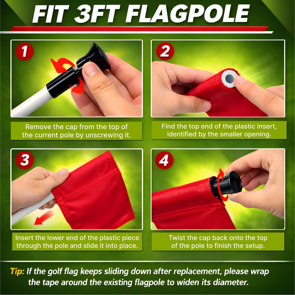 Set of 4 Single Sided 8x6 Inches Solid Golf Polyester Flag - Mini Putting Gre...