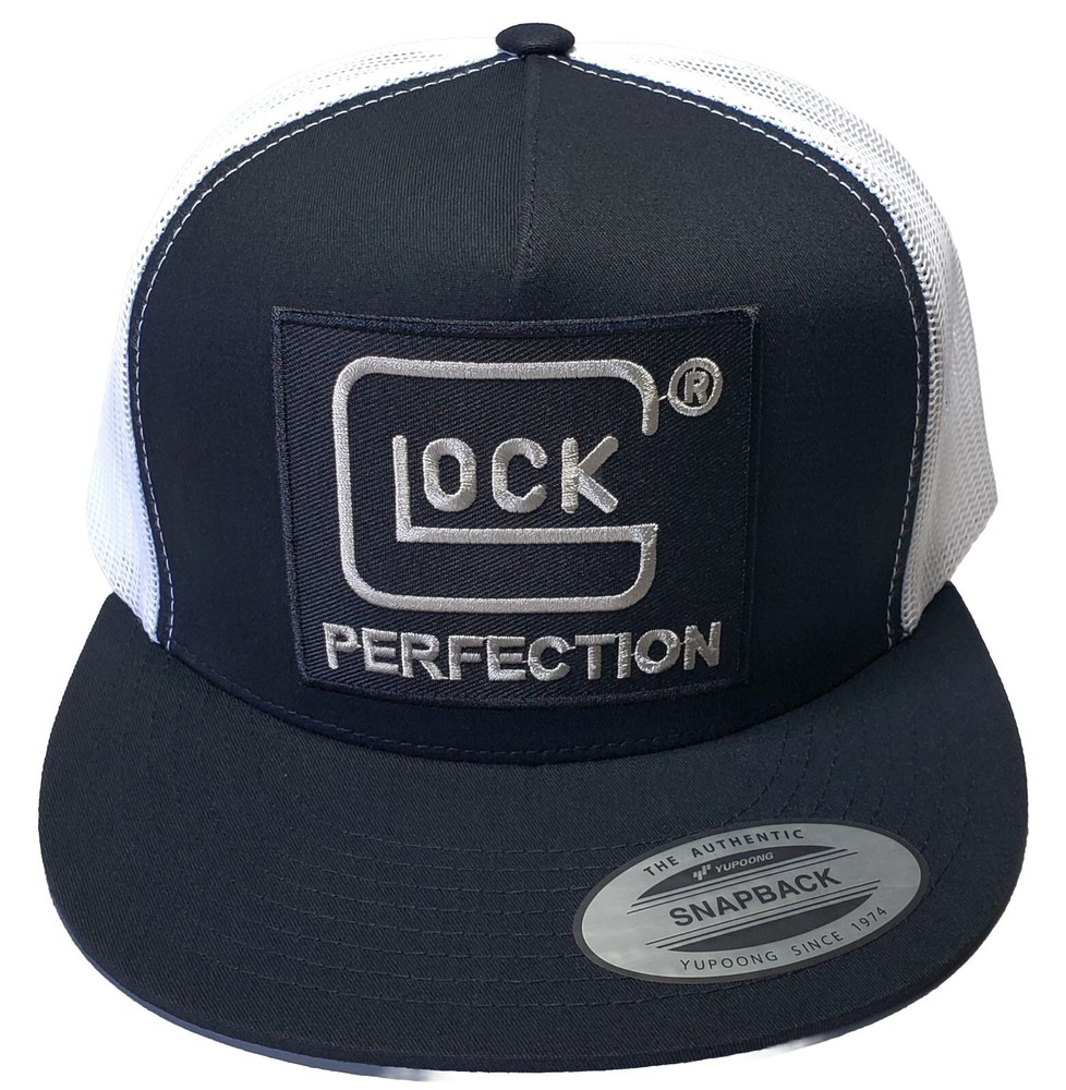 GLOCK Embroidered Patch Trucker Hat/YP Classics 6006 Flatbill Black/White