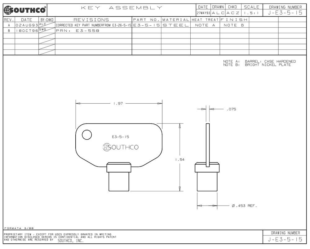 Southco E3-5-15 Barrel Key for RVs and Motorhomes