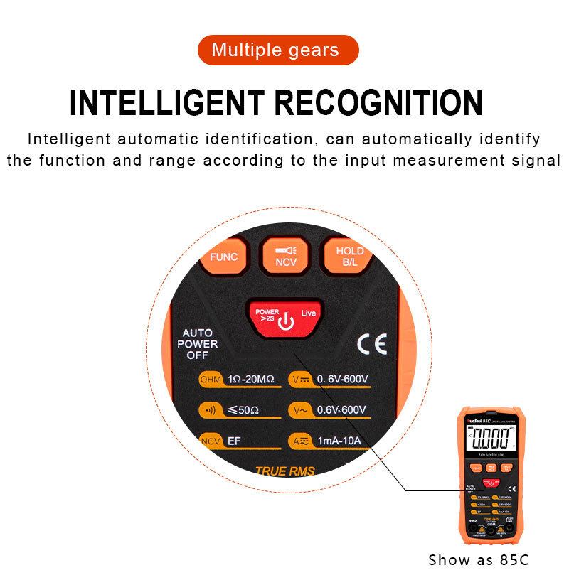 Digital Multimeter Voltmeter Ammeter Ohmmeter Volt AC DC Tester Leads Meter