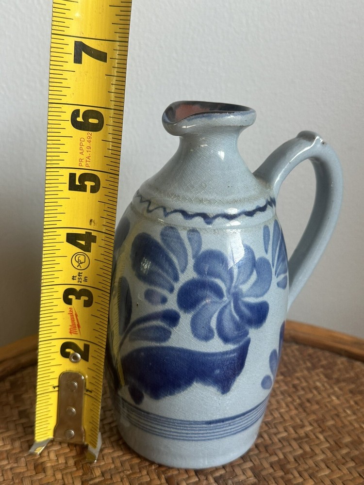 Blue Floral Handmade Pitcher Signed