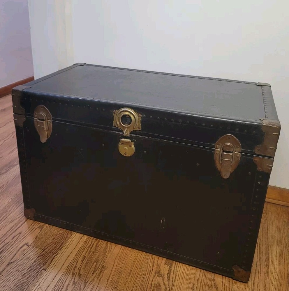 Vintage Steamer Trunk Industrial Coffee Side Table