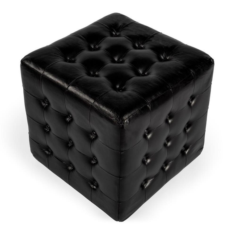 Beaumont Lane Black Leather Ottoman