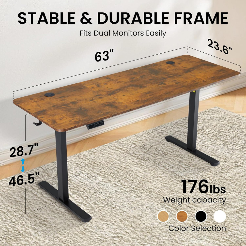Rustic Brown Height Adjustable Electric Standing Desk with Memory Presets