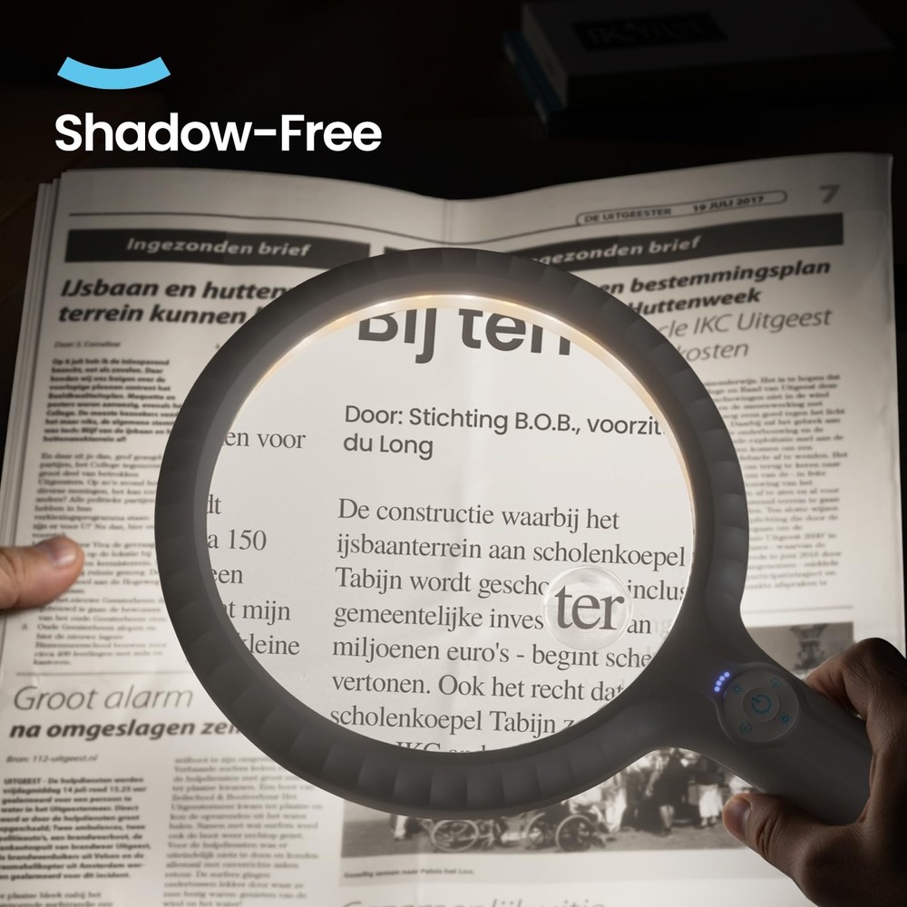 Large Handheld Magnifying Glass for Reading and Close Work, Adjustable Bright...