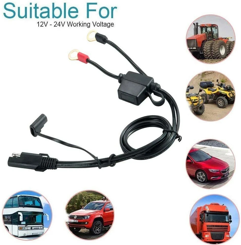 SAE 2Pin Ring Terminal Battery Cord Tender Cable Harness Wire Plug Quick Connect