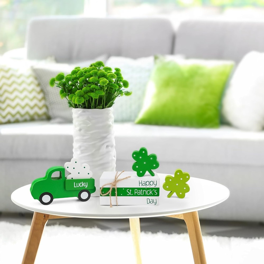 AKEROCK St Patricks Day Decorations, St Patricks Day Decor - Wooden Book Stack &