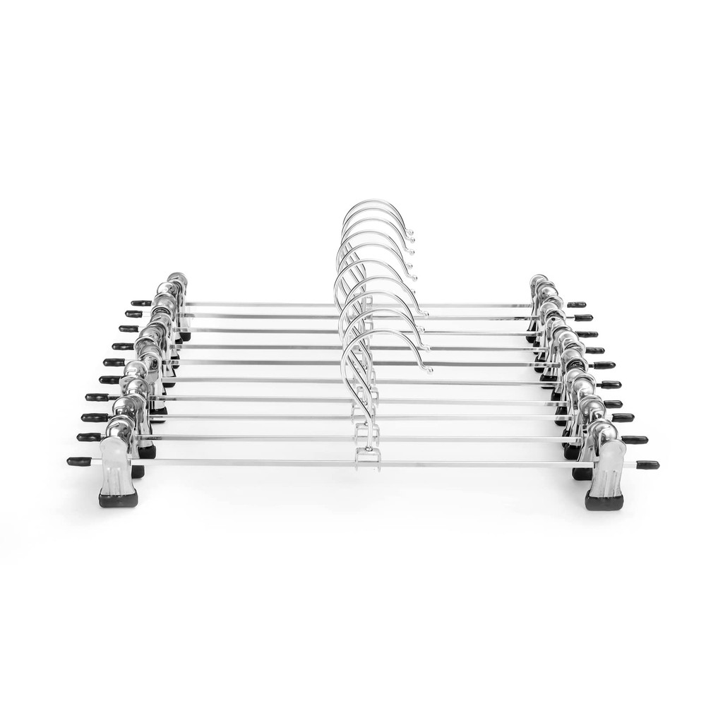 GUANJUNE Pants & Skirt Hangers with Adjustable Non-Slip Clips 10 Pack, Silver