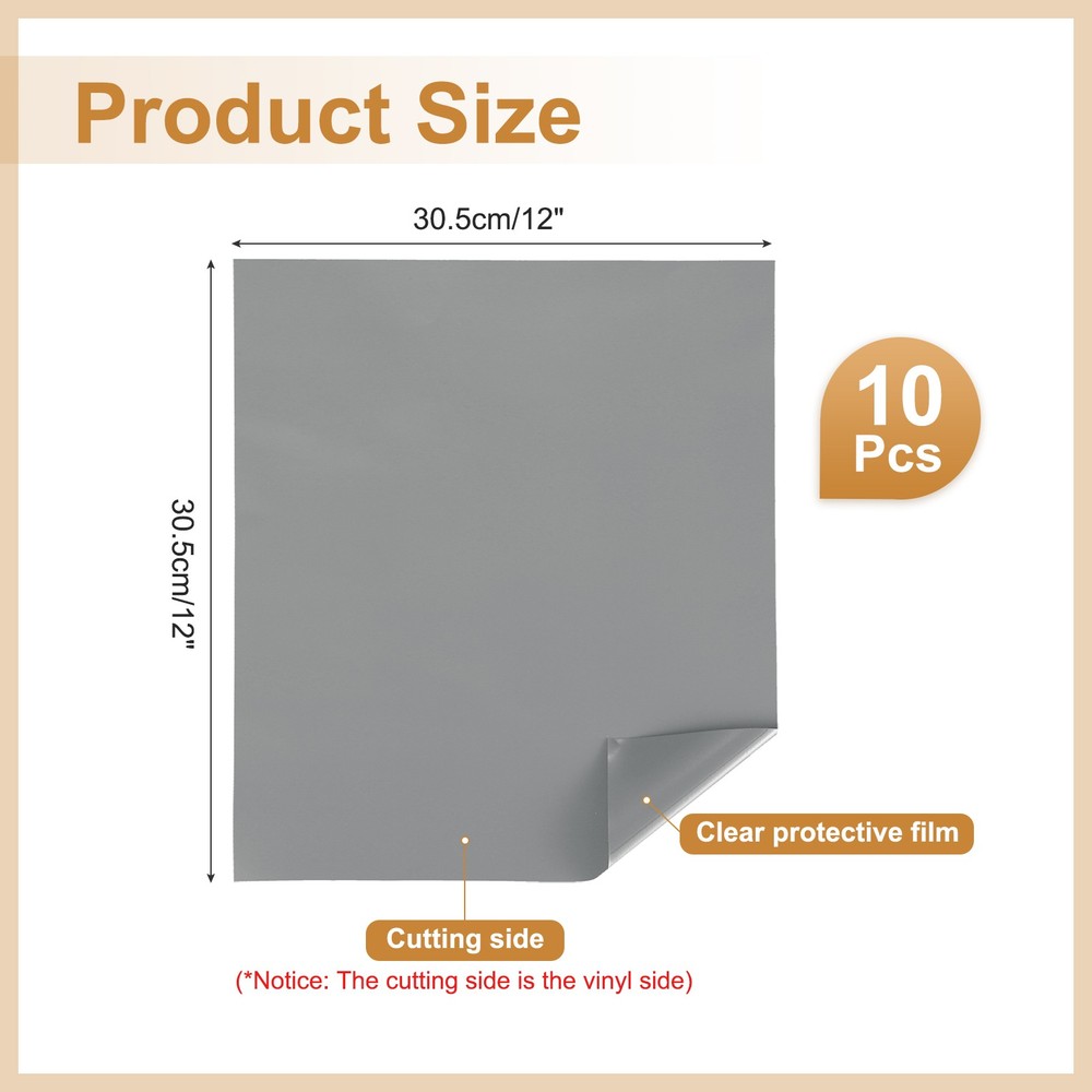 10Pcs Adhesive Vinyl Sheets Bundle,12”x12”Self Adhesive Vinyl, Gray