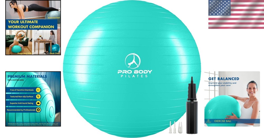 65cm Turquoise Exercise Ball - Heavy-Duty Stability Ball for Home & Office Use