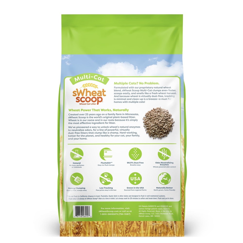 Multi-Cat Natural Clumping Wheat Cat Litter 15lb Biodegradable Flushable