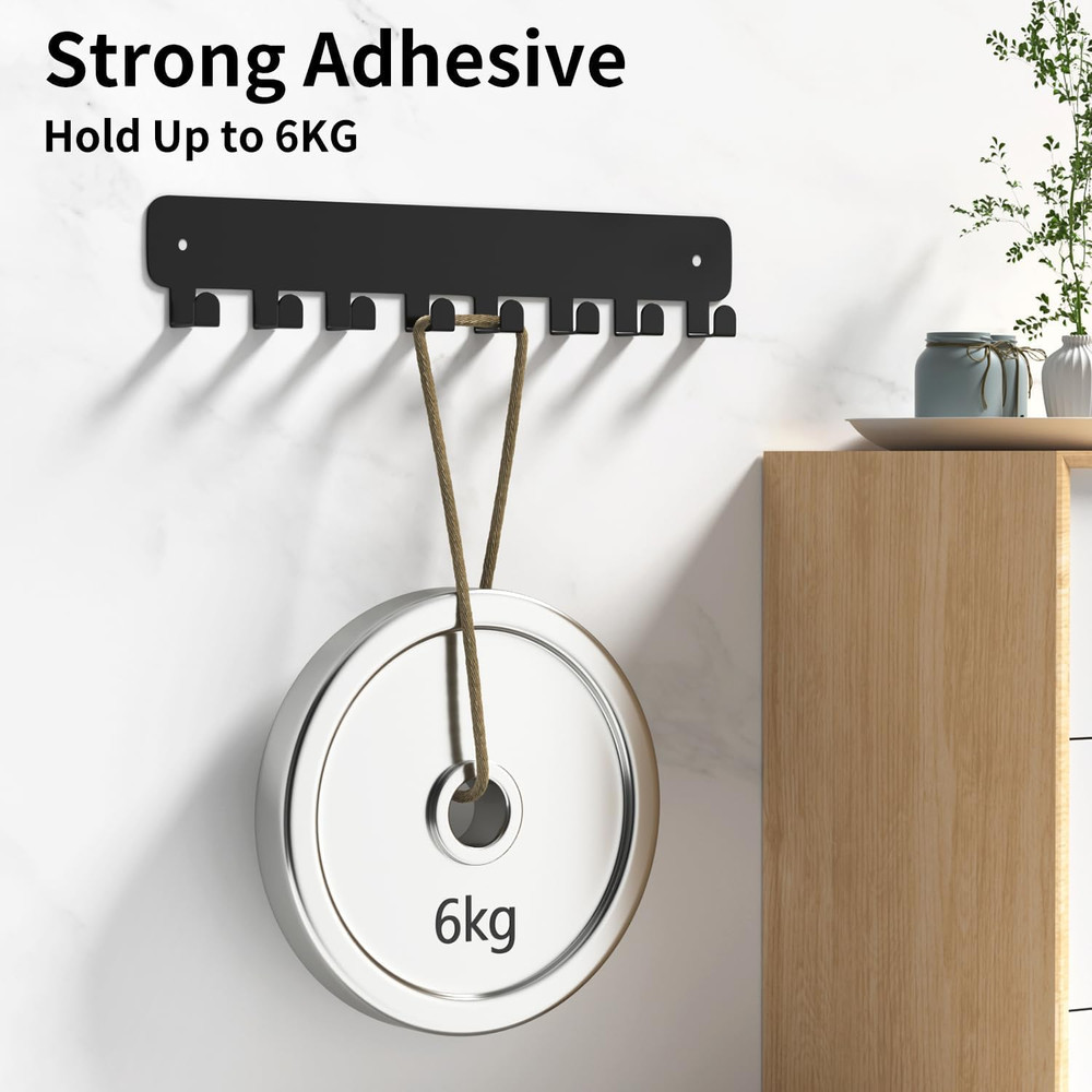 1 Pack Key Holder for Wall Adhesive, Key Hooks with 8 Hooks Wall Mounted, Black