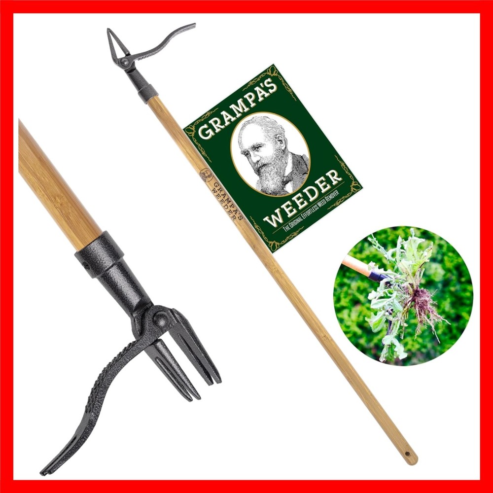 Grampa's  Stand Up Weed Puller - Eco-Friendly, Long-Handle Tool with Steel Claws