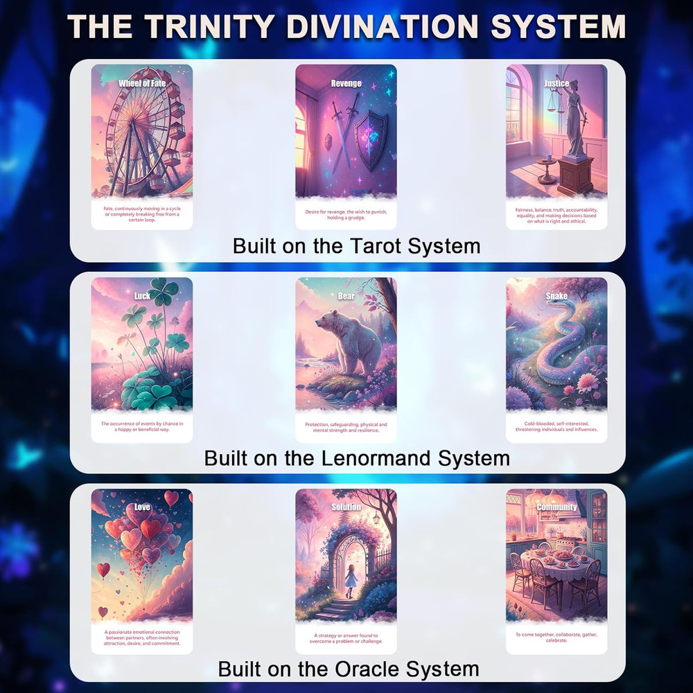 Pink Tarot Oracle Lenormand Cards for Beginner Unique Trinity Divination Deck wi