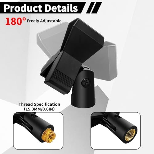 4 Pack Universal Adjustable Mic Clips for Stands, Wireless Microphone Holder