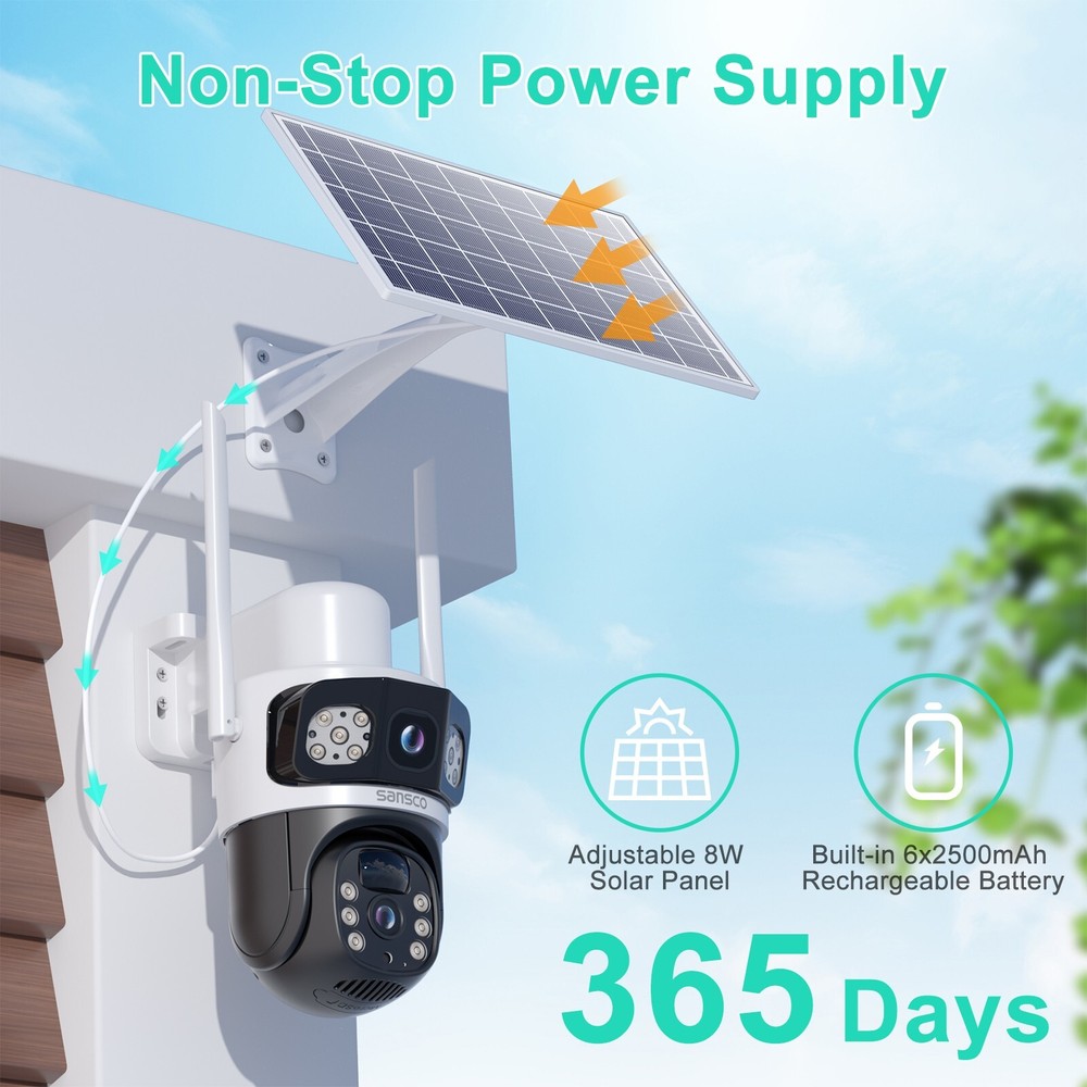 2K WiFi Solar Battery Powered Wireless Security Camera Sys Outdoor PTZ Audio