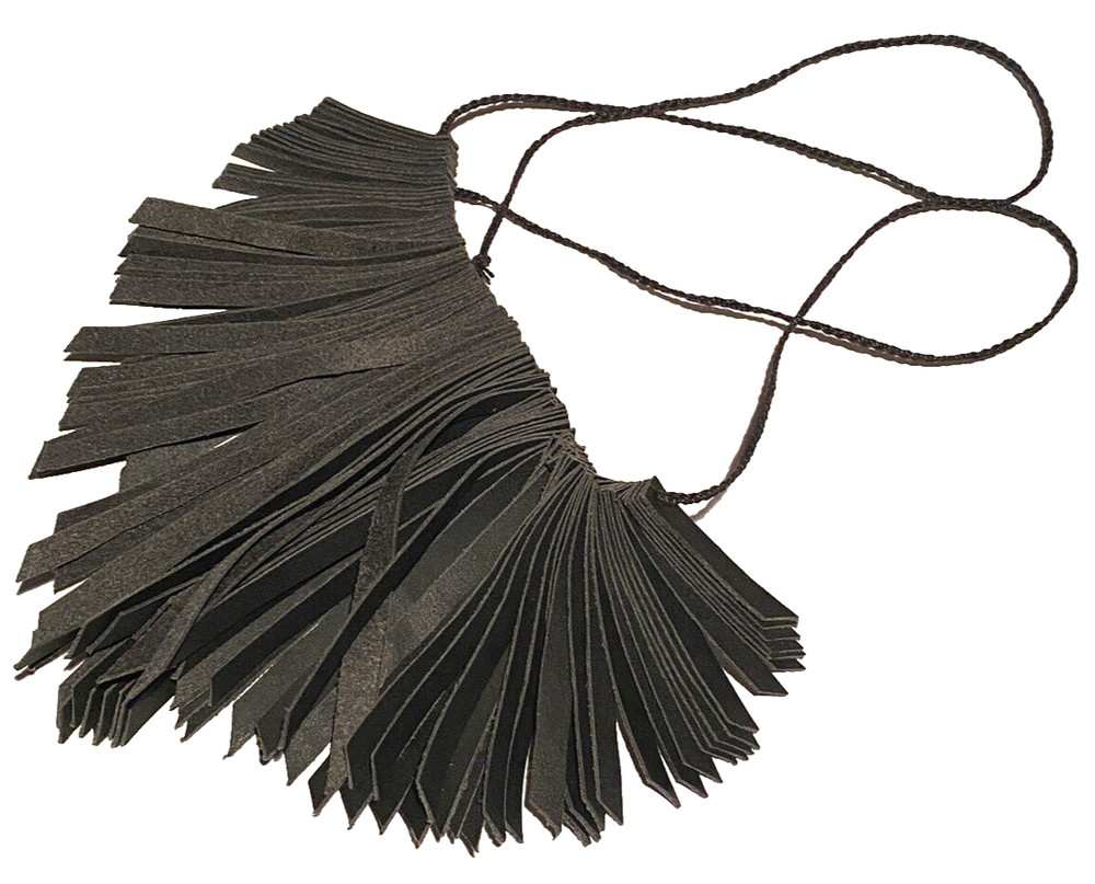 ARTISAN MODERNIST FAUX LEATHER GRADUATED PANEL TIEBACK STATEMENT NECKLACE