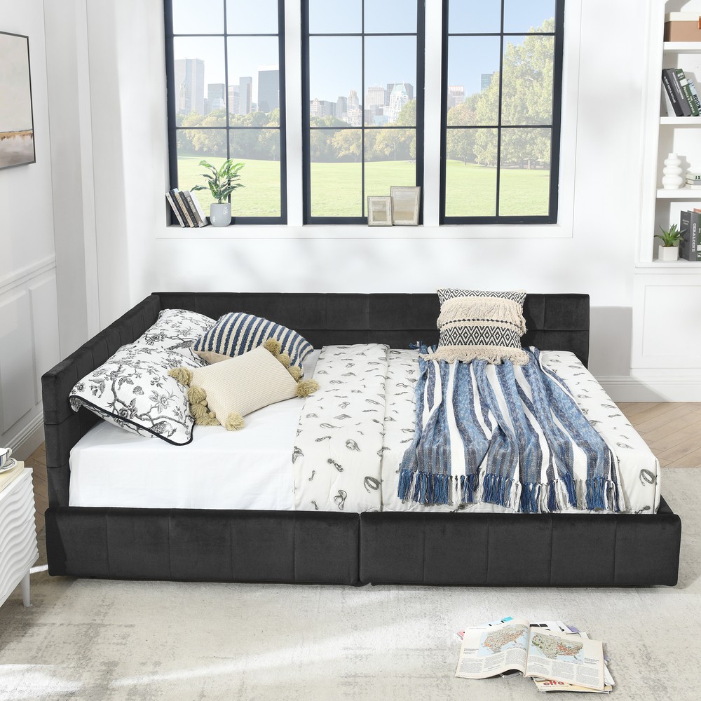 Queen Size Storage Upholstered Tufted Bed Frame, Sofa Bed Frame with Comfortable