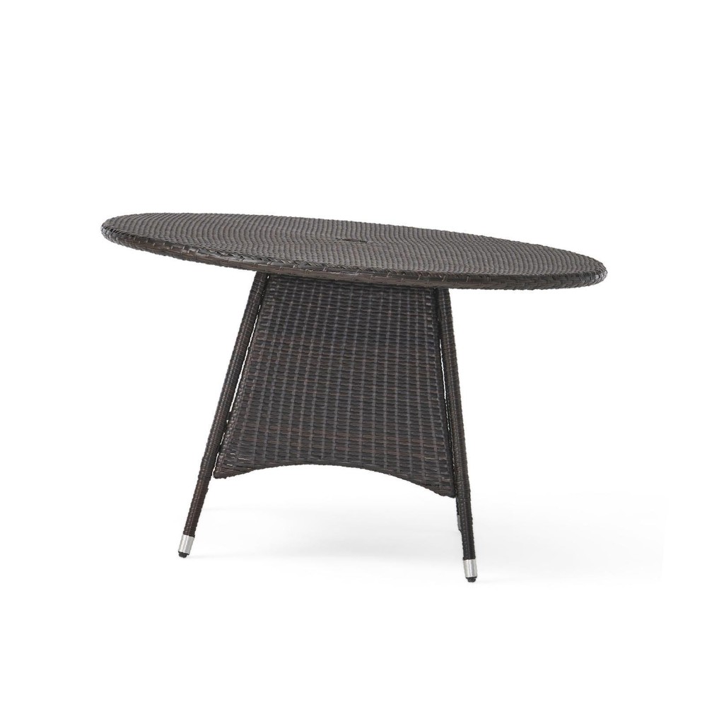 Stylish Patio Dining Table - Wicker & Iron Frame, Weatherproof, Perfect for