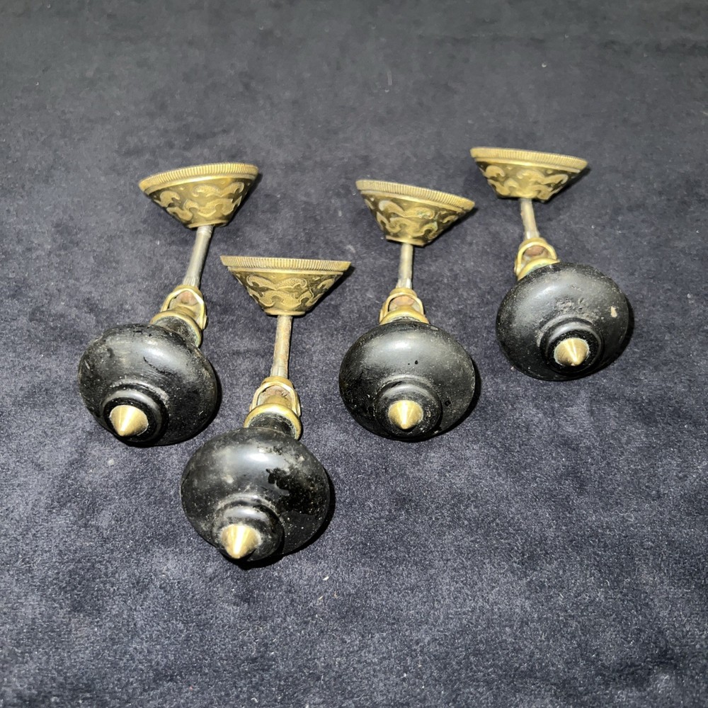4 LARGE SIZE MATCHING ANTIQUE TEARDROP BLACK EBONIZED VICTORIAN PULLS