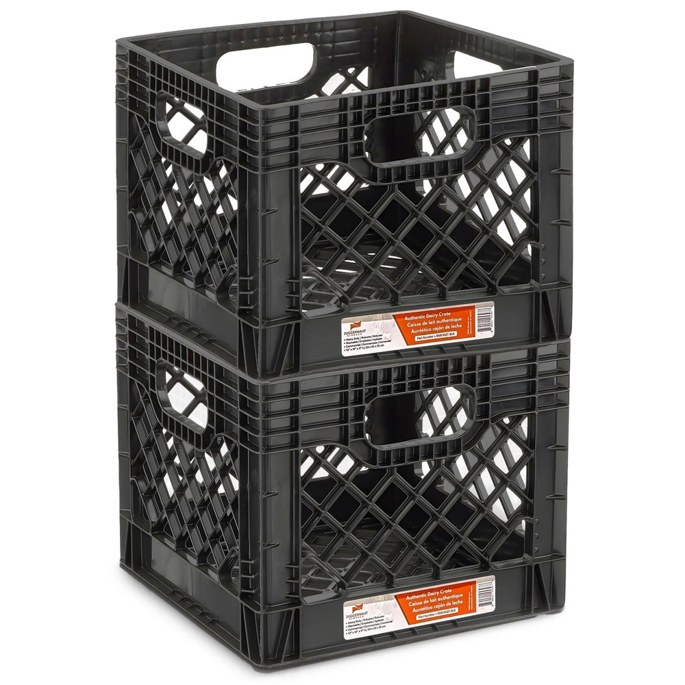 Juggernaut Storage 2-Pack Stackable Heavy Duty Milk Crates with Handles, 16 Q...
