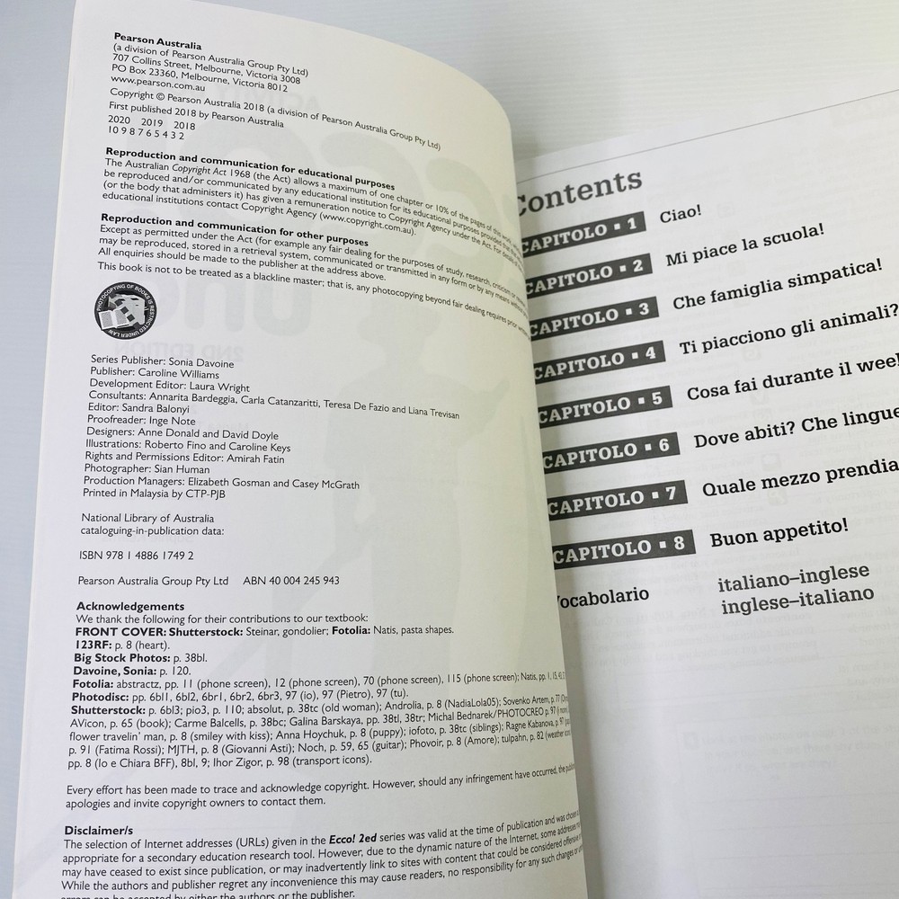 Ecco Uno Activity Book Second 2nd Edition 2E Italian Language AB Pearson