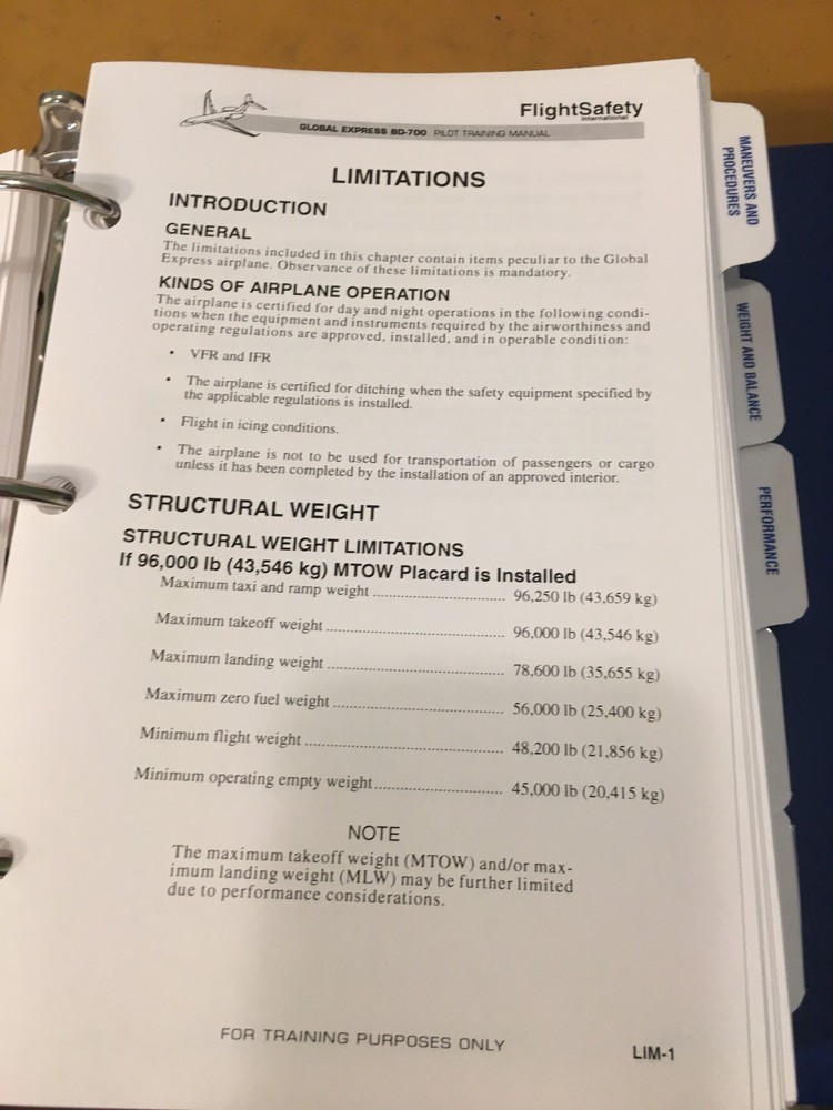 Global Express DB-700 Pilot Training Manual, Vol. 1 Operational Info.
